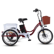Adult 3 wheel electric tricycle lithium Battery 12A With Pull Basket 350W 20 Inch Electric Bike Tricycle Max Speed 20Km/H