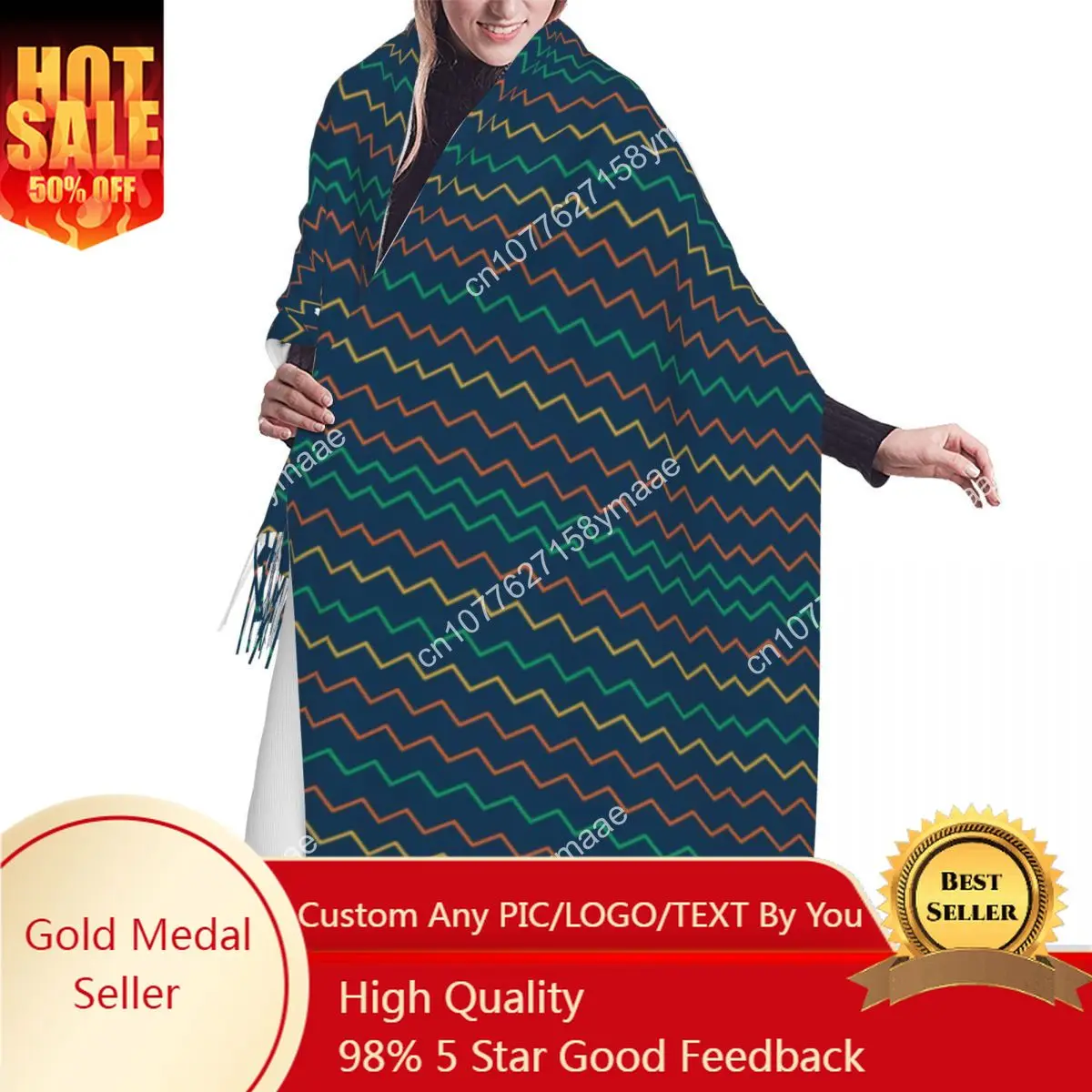 Custom Pattern Colorful Zigzag Tassel Scarf Women Soft Bohemian Modern Geometric Shawl Wrap Lady Winter Versatile Scarves
Custom Pattern Colorful Zigzag Tassel Scarf Women Soft Bohemian Modern Geometric Shawl Wrap Lady Winter Versatile Scarves