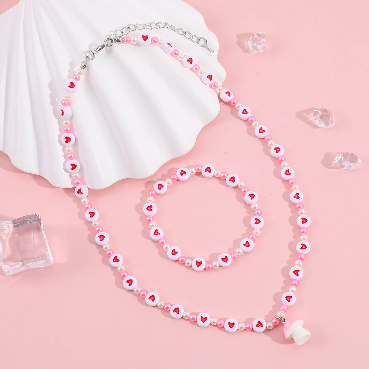 Makersland Heart Beads Necklace For Children Pink Resin Mushroom Pendant Jewelry Set Kids Accessories Bracelets For Girls Gifts 
Makersland Heart Beads Necklace For Children Pink Resin Mushroom Pendant Jewelry Set Kids Accessories Bracelets For Girls Gifts