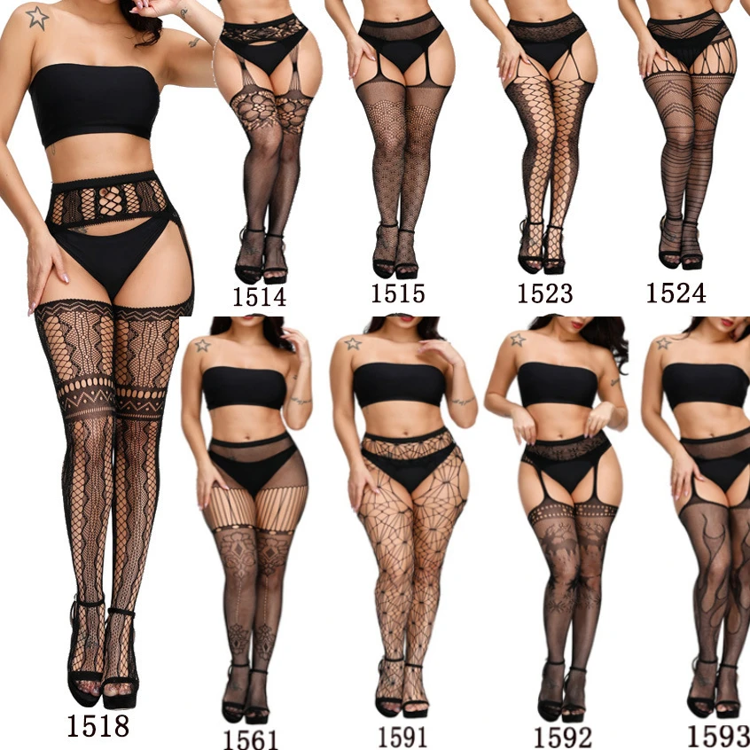 

SHENGRENMEI Stocking with Garter Belt Tights Women Non-slip Fishnet Pantyhose Thigh High Suspenders Long Stockings Sexy Lingerie