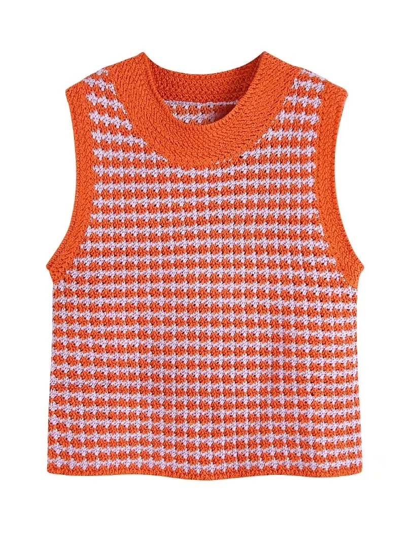 Fashion Women Orange Knitted Sweater Vests 2022 New O-neck Plaid Sleeveless Tops High Street Pullovers
Fashion Women Orange Knitted Sweater Vests 2022 New O-neck Plaid Sleeveless Tops High Street Pullovers