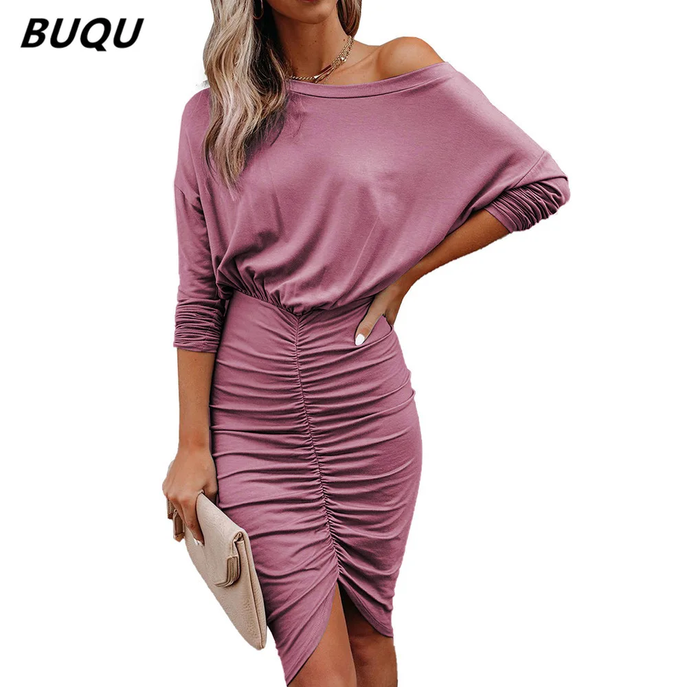 New pattern Summer Autumn Oblique shoulderDress Women Sexy Long Sleeve Slim Elastic Bandage Dress Short Pleated Party Dresses
New pattern Summer Autumn Oblique shoulderDress Women Sexy Long Sleeve Slim Elastic Bandage Dress Short Pleated Party Dresses
