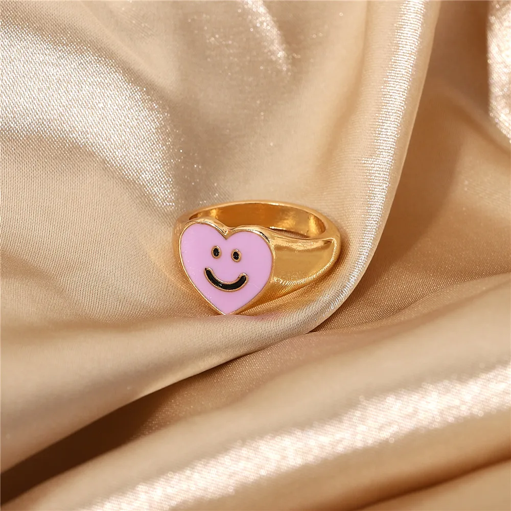 Кольцо с улыбкой Good Vibes эмалированное толстое кольцо размер роскошное весеннее