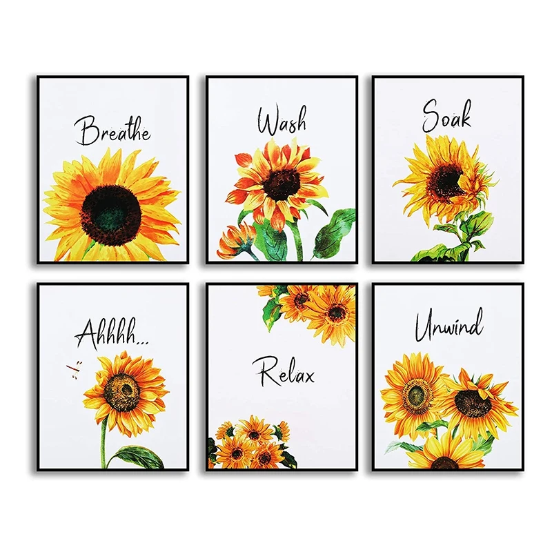 6 Pieces Sunflower Bathroom Decor Relax Soak Unwind Wall Painting Art Women Girls College Living Room Bathroom Nursery
6 Pieces Sunflower Bathroom Decor Relax Soak Unwind Wall Painting Art Women Girls College Living Room Bathroom Nursery