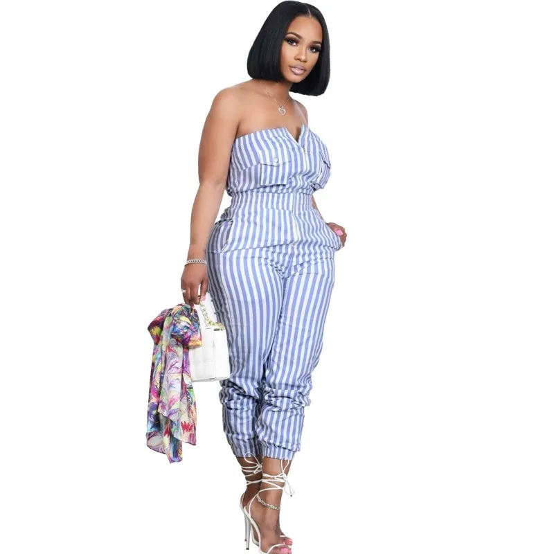 Stripe Jumpsuit Women Playsuit Zipper Strapless High Waist Rompers Summer New Fashion Pocket Splice Streetwear Jumpsuit Overalls
Stripe Jumpsuit Women Playsuit Zipper Strapless High Waist Rompers Summer New Fashion Pocket Splice Streetwear Jumpsuit Overalls