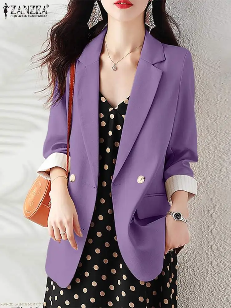 Женский элегантный Блейзер 2023 ZANZEA, модные костюмы, однотонная блузка с рукавом 3/4, повседневный свободный офисный Блейзер, осенняя верхняя одежда, тонкие пальто 
Женский элегантный Блейзер 2023 ZANZEA, модные костюмы, однотонная блузка с рукавом 3/4, повседневный свободный офисный Блейзер, осенняя верхняя одежда, тонкие пальто