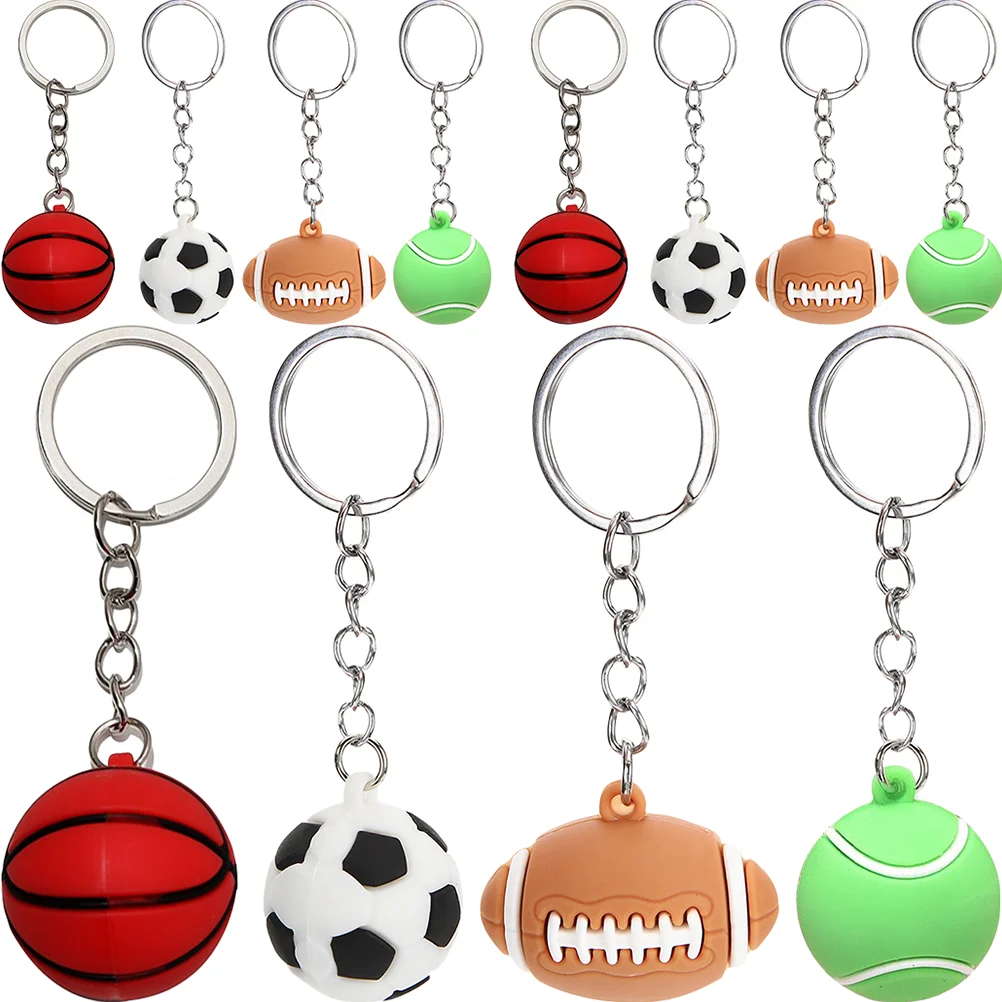 

12 Pcs Ball Keychain Holder Car Pendant Ornament Rings Sports Keyring Creative Keyrings Soft Rubber Bag Keychains Boys Child