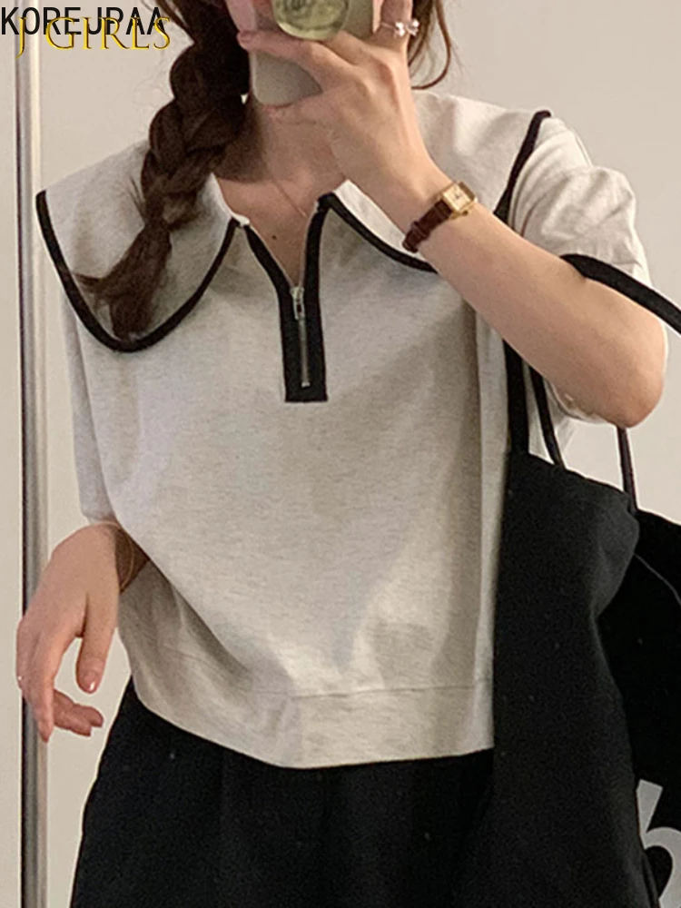 J GIRLS Vintage Color Matching Ruffles Turn-down Collar Pullover Women Chic Zipper Short Sleeve Solid Fashion Top Korean Casual
J GIRLS Vintage Color Matching Ruffles Turn-down Collar Pullover Women Chic Zipper Short Sleeve Solid Fashion Top Korean Casual