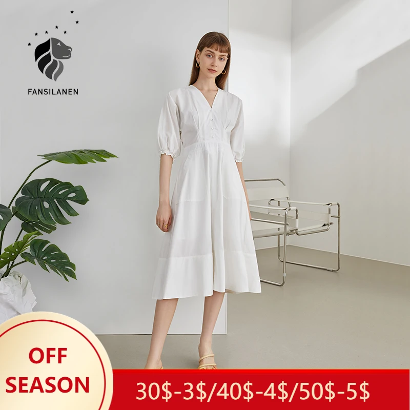 FSLE Office Lady 100% Cotton French Big Swing Dress Female Mid-length 2021 Summer New Niche Puff Sleeve Women Dress
FSLE Office Lady 100% Cotton French Big Swing Dress Female Mid-length 2021 Summer New Niche Puff Sleeve Women Dress
