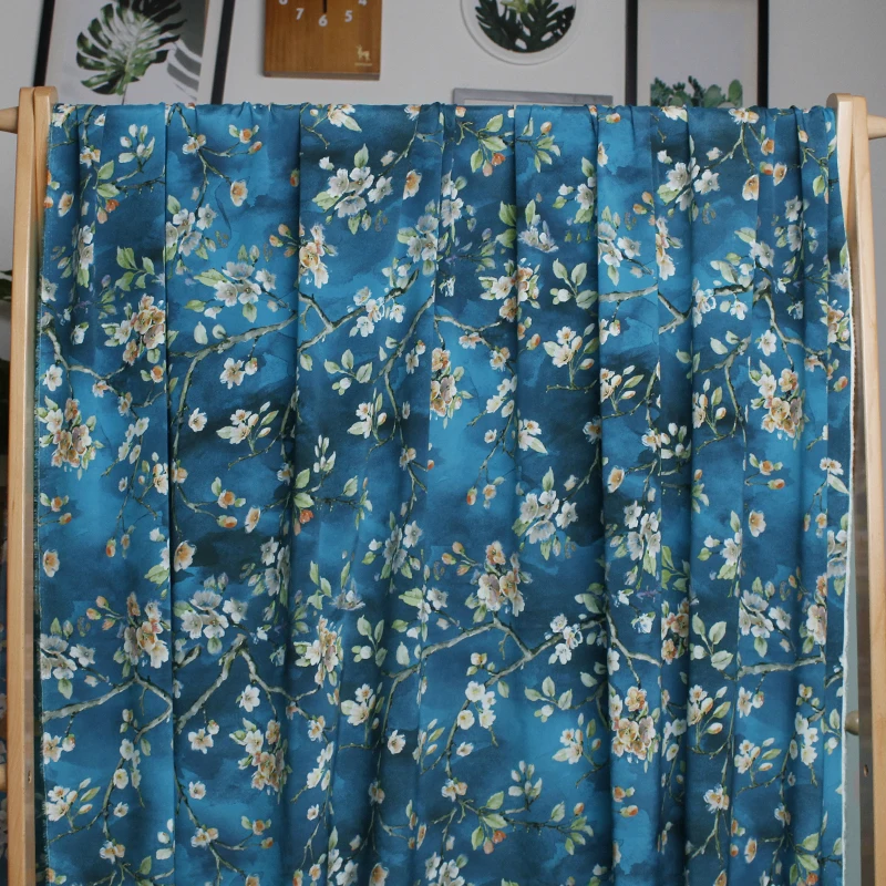 Mulberry Silk Stretch Crepe De Chine Fabric Spandex Dark Blue Branch Flower Print Soft Women's Clothing Cloth Sold by the Yard
Mulberry Silk Stretch Crepe De Chine Fabric Spandex Dark Blue Branch Flower Print Soft Women's Clothing Cloth Sold by the Yard