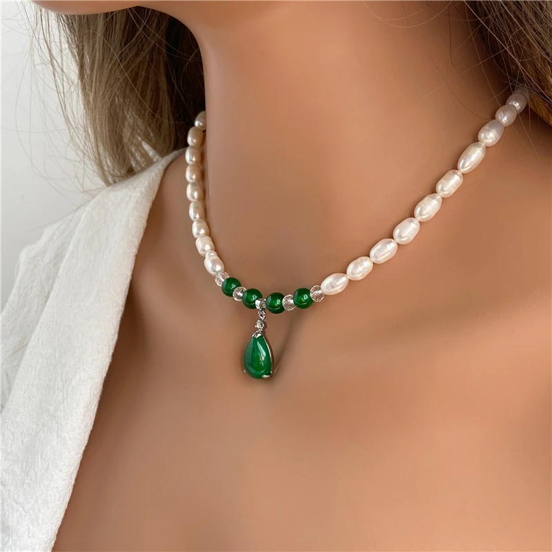 Elegant Green Agates Pendant Necklace Women Jewelry Natural Freshwater Pearl Neckalce Choker Female Wedding Accessories Collar
Elegant Green Agates Pendant Necklace Women Jewelry Natural Freshwater Pearl Neckalce Choker Female Wedding Accessories Collar