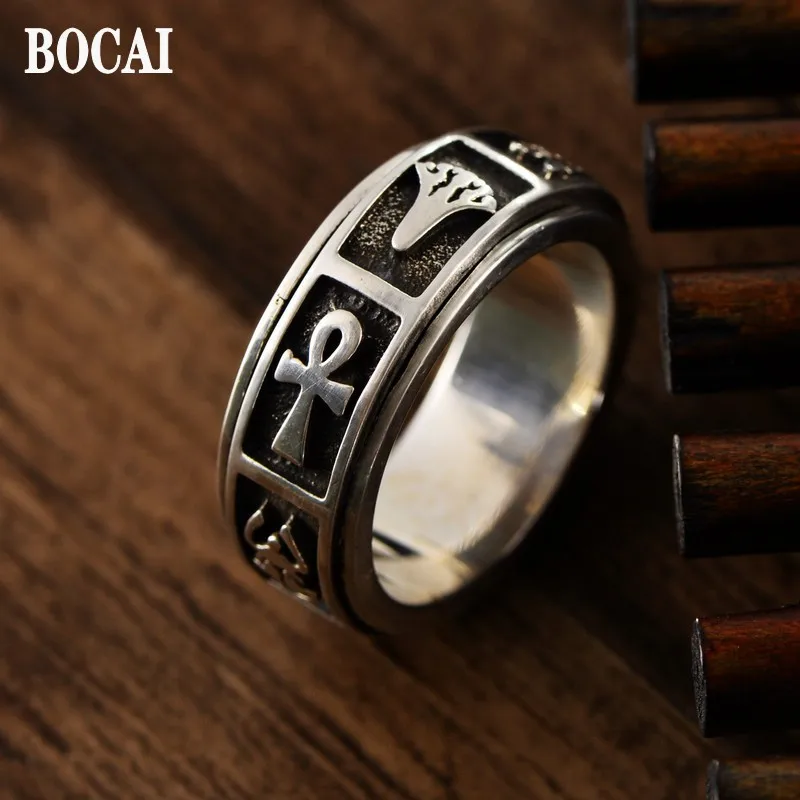 

Мужское и женское кольцо BOCAI, винтажное ювелирное изделие из настоящего серебра S925 пробы, в тайском стиле, с рамой и портретом, поворот на удачу, подарок на праздник