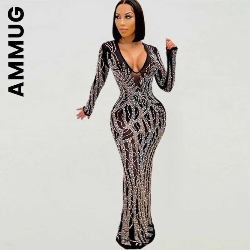 Ammug Fashion Long Dress Sexy Long Sleeve Dress Elegant Simple Streetwear Crystal Gown Holiday Stylish Clothing Vestidos Female
Ammug Fashion Long Dress Sexy Long Sleeve Dress Elegant Simple Streetwear Crystal Gown Holiday Stylish Clothing Vestidos Female
