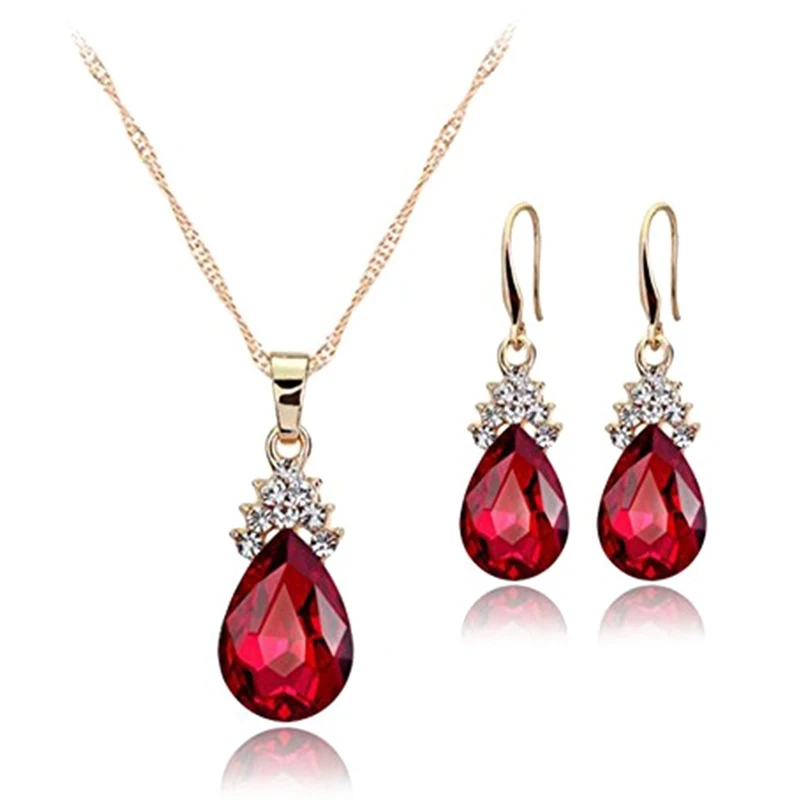 Necklace Earrings Diamond Water droplets Elegant Women Jewellery Set of Crystal Pendant Necklace+Earrings(red)
Necklace Earrings Diamond Water droplets Elegant Women Jewellery Set of Crystal Pendant Necklace+Earrings(red)