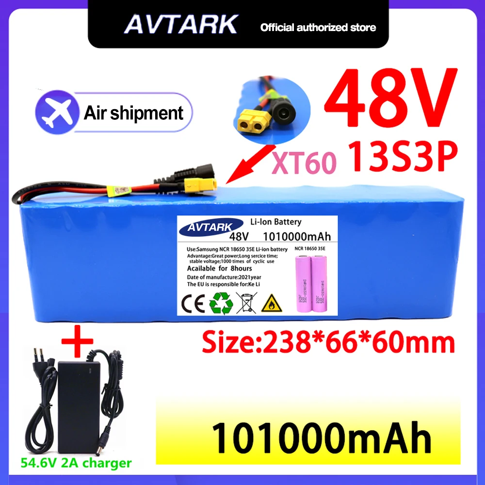 Powerful 48V 101000mAh 1000w 13S3P XT60 101Ah Li-ion Battery for 54.6V Scooter Electric Bike with BMS Charger
Powerful 48V 101000mAh 1000w 13S3P XT60 101Ah Li-ion Battery for 54.6V Scooter Electric Bike with BMS Charger
