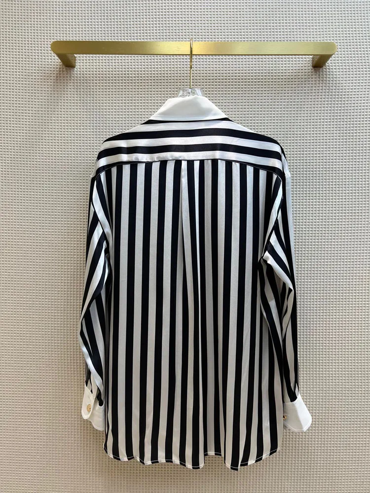 Luxury 100% Silk Shirts for Women Top Quality 3D Cut Lapel Long Sleeve Shirts Fashion Vertical Striped Shirts Lady Winter 2021
Luxury 100% Silk Shirts for Women Top Quality 3D Cut Lapel Long Sleeve Shirts Fashion Vertical Striped Shirts Lady Winter 2021