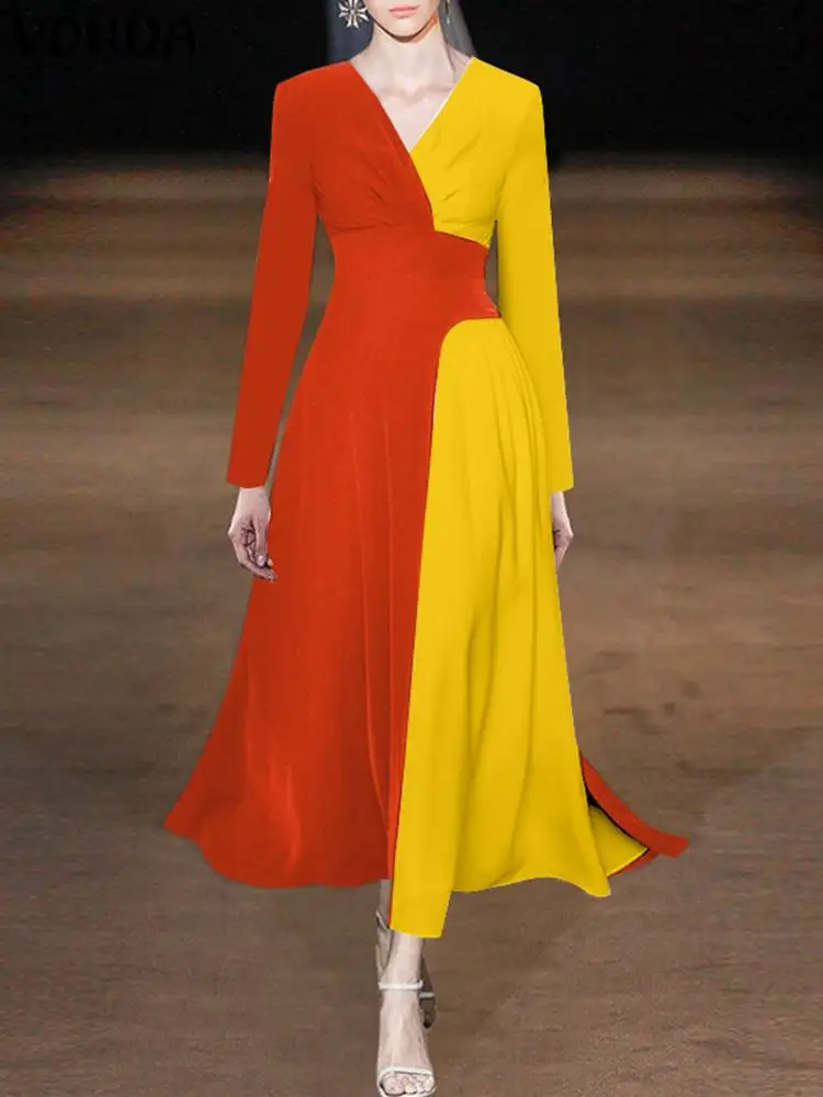 VONDA Women Evening Dress 2023 Fashion Long Sleeve Elegant Dress Sexy V Neck Party Vestidos Casual Color Patchwork A-Line Robe
VONDA Women Evening Dress 2023 Fashion Long Sleeve Elegant Dress Sexy V Neck Party Vestidos Casual Color Patchwork A-Line Robe