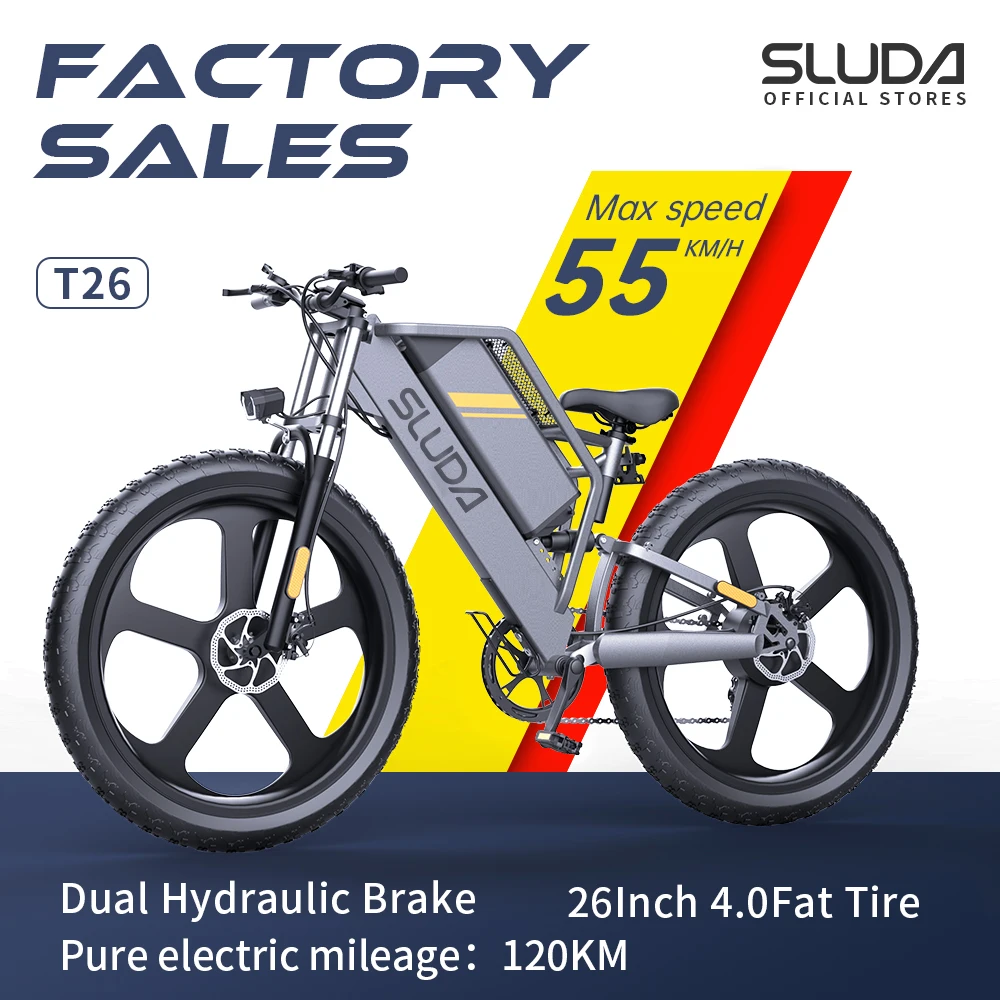 SLUDA T26 26 Inch 4.0 Fat Tire Snow Electric Bicycle 2000W 48V 25AH Lithium Battery Mountain Snow EBike 50km/H Oil Brake Ebikes
SLUDA T26 26 Inch 4.0 Fat Tire Snow Electric Bicycle 2000W 48V 25AH Lithium Battery Mountain Snow EBike 50km/H Oil Brake Ebikes