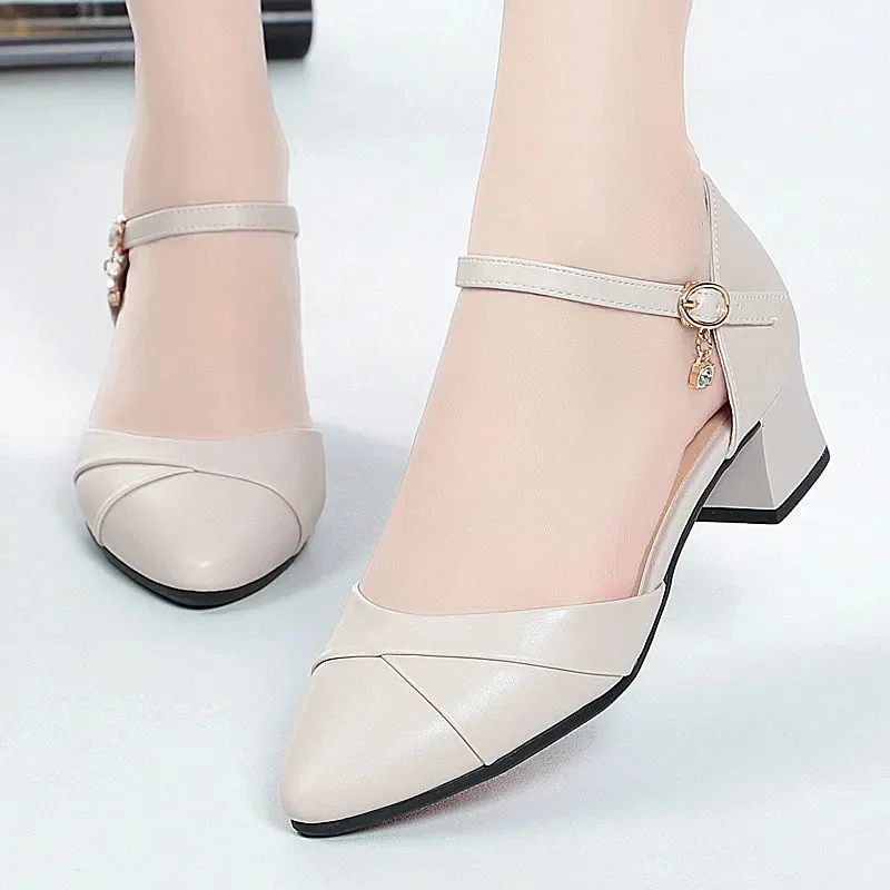 Women Classic Pointed Toe Buckle Strap High Quality Spring & Summer Square Heel Shoes Lady Cool Black Office Party Pumps E1028 
Women Classic Pointed Toe Buckle Strap High Quality Spring & Summer Square Heel Shoes Lady Cool Black Office Party Pumps E1028