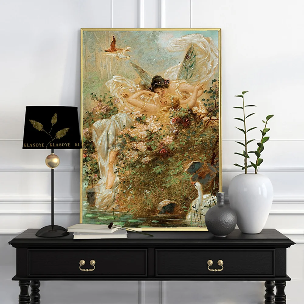 Hans Zatzka Vintage Poster Two Fairies Embracing In A Landscape With A Swan Art Nouveau Print Canvas Painting Decor Wall Picture 
Hans Zatzka Vintage Poster Two Fairies Embracing In A Landscape With A Swan Art Nouveau Print Canvas Painting Decor Wall Picture