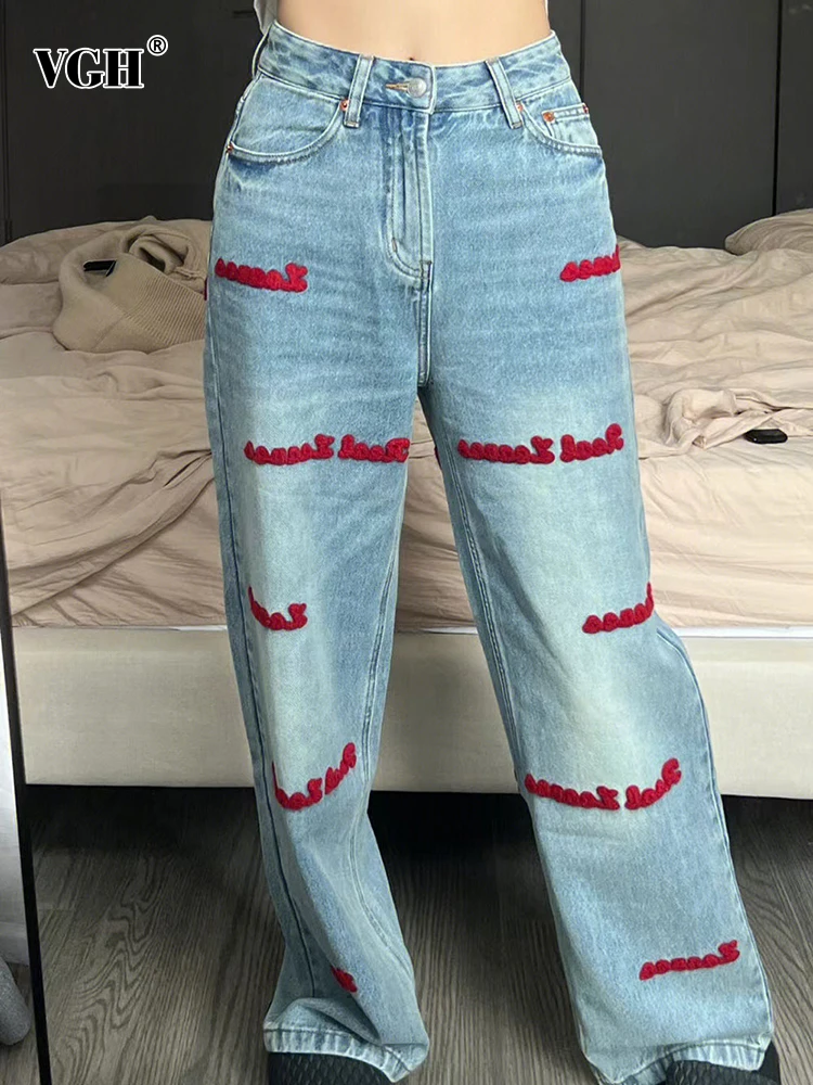 VGH Streetwear Wide Leg Jeans For Women High Waist Embroidery Colorblock Loose Denim Trousers Female Clothing 2022 Fashion New
VGH Streetwear Wide Leg Jeans For Women High Waist Embroidery Colorblock Loose Denim Trousers Female Clothing 2022 Fashion New