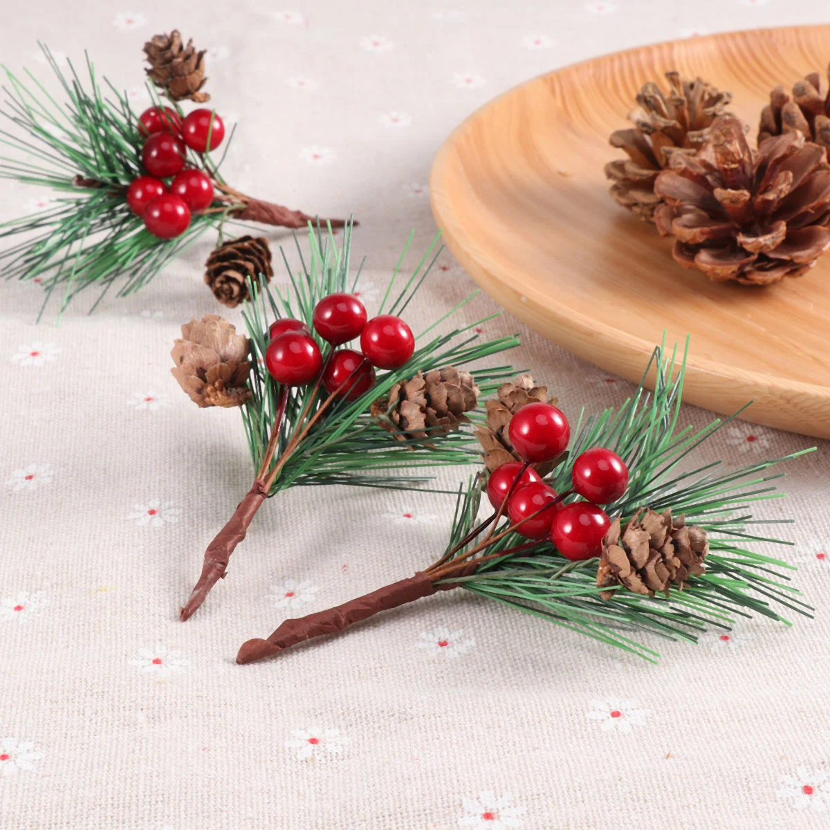 

Pine Christmas Picks Artificial Stems Berry Branches Cones Crafts Berries Pinecones Decoration Tree Red Flowers Wreath Trees