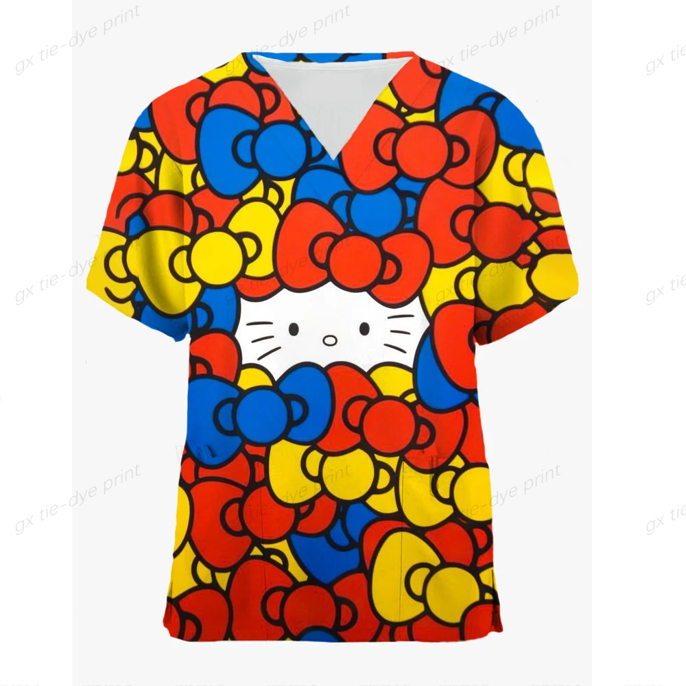 Nurse Uniform Women Print Short Sleeve V-neck Tops Hello Kitty Print Working Uniform Blouse Nursing Accessories Carer Tunic
Nurse Uniform Women Print Short Sleeve V-neck Tops Hello Kitty Print Working Uniform Blouse Nursing Accessories Carer Tunic