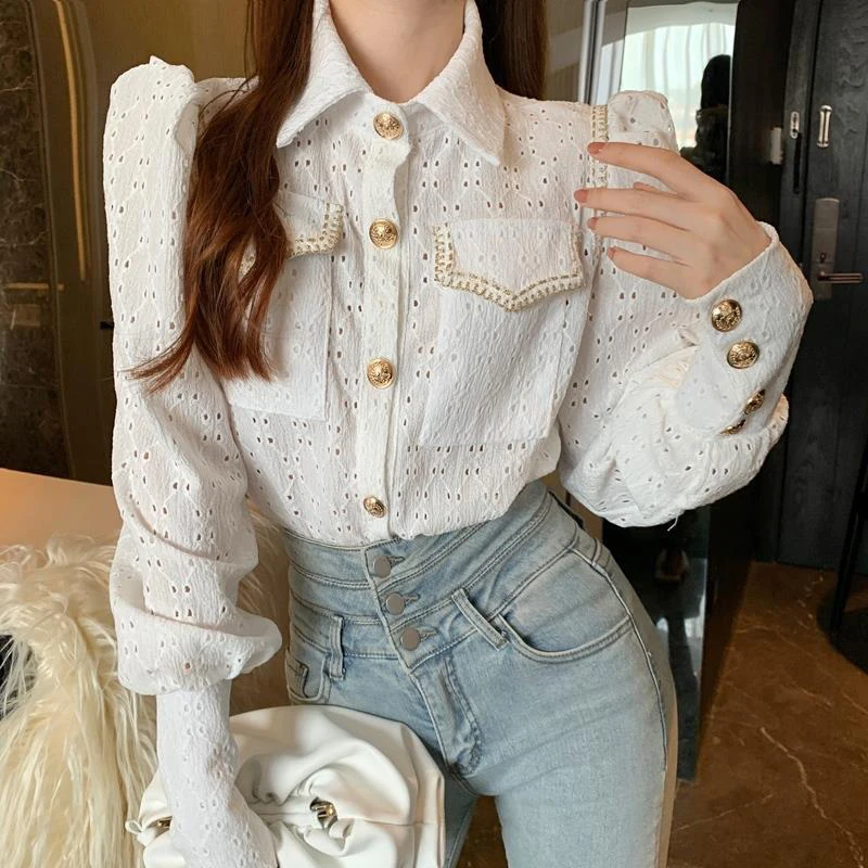 Women Vintage Puff Sleeve Shirt Fashion Lace Blouses Korean Ladies Elegant Hollow Out Blusas Top White Black Shirt Camisas Mujer
Women Vintage Puff Sleeve Shirt Fashion Lace Blouses Korean Ladies Elegant Hollow Out Blusas Top White Black Shirt Camisas Mujer
