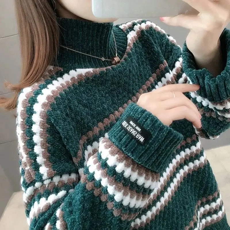 2022 Vintage Warm Chenille Sweater Womens Full Sleeve Velvet Sweaters Winter Ladies Solid Turtleneck Loose Female Jumpers
2022 Vintage Warm Chenille Sweater Womens Full Sleeve Velvet Sweaters Winter Ladies Solid Turtleneck Loose Female Jumpers