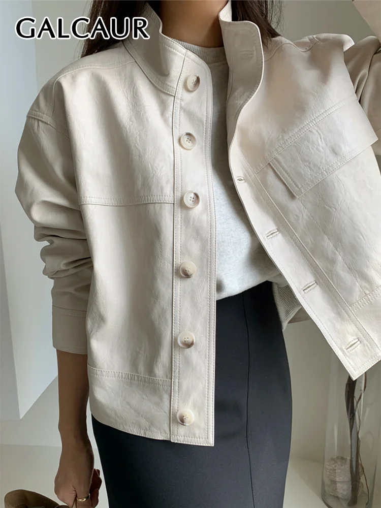 GALCAUR PU Leather Jacket For Women Stand Collar Long Patchwork Sleeve Single Breasted Casual Loose Solid Coats Female 2023 New
GALCAUR PU Leather Jacket For Women Stand Collar Long Patchwork Sleeve Single Breasted Casual Loose Solid Coats Female 2023 New