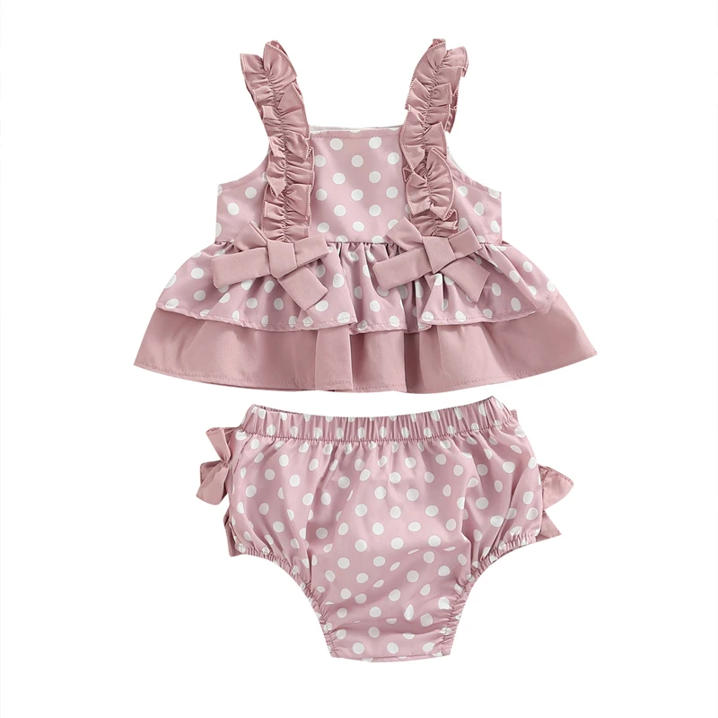 

Infant Baby Girl 2Pcs Outfit, Adorable Dots/Watermelon Pattern Sleeveless Tops+ Lace Shorts Set