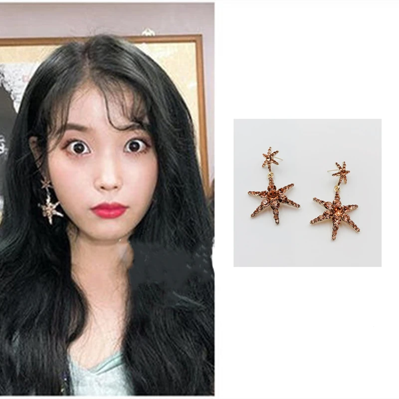 Lee Ji Eun IU Fashion long creative design five pointed star Earrings Korean style elegant high quality Earrings 
Lee Ji Eun IU Fashion long creative design five pointed star Earrings Korean style elegant high quality Earrings