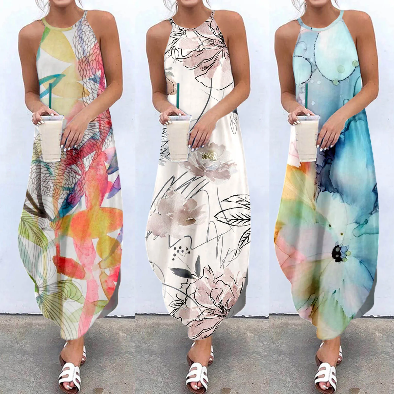 Women Casual Summer Dress O Neck Sling Maxi Dress Flower Print Sundress Sleeveless Beach Dress Summer Dresses for Tall Women
Women Casual Summer Dress O Neck Sling Maxi Dress Flower Print Sundress Sleeveless Beach Dress Summer Dresses for Tall Women