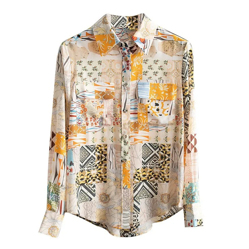 Shirts Double Pocket Long Sleeve Blouse Lady French Fashion Printing Ladies Shirts Tops Blusas Mujer
Shirts Double Pocket Long Sleeve Blouse Lady French Fashion Printing Ladies Shirts Tops Blusas Mujer