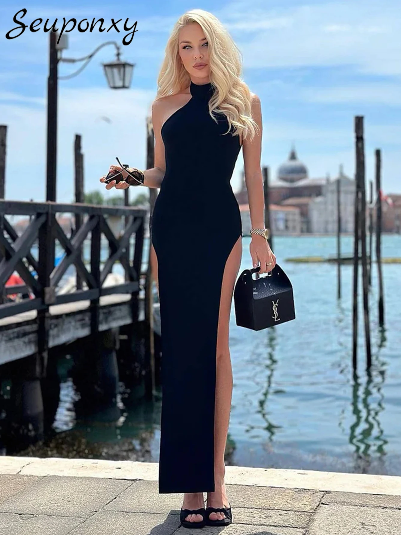 Женское платье-макси с открытой спиной, черное Бандажное платье с разрезом, лето 2023
Женское платье-макси с открытой спиной, черное Бандажное платье с разрезом, лето 2023
