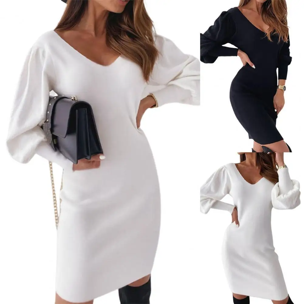 Women Dress Lantern Long Sleeve Waist Tight Bodycon Dress Solid Color Double V-Neck Lace Stitching Comfy Backless Streetwear
Women Dress Lantern Long Sleeve Waist Tight Bodycon Dress Solid Color Double V-Neck Lace Stitching Comfy Backless Streetwear
