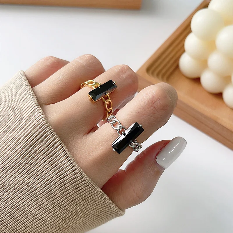Rectangle Black Zircon Rings For Women Open Adjustable Stainless Steel Gold Silver Color Chain Ring Female Boho Jewelry anillos
Rectangle Black Zircon Rings For Women Open Adjustable Stainless Steel Gold Silver Color Chain Ring Female Boho Jewelry anillos