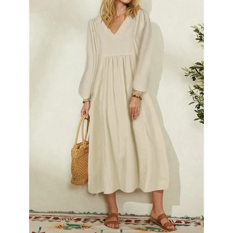 Solid Cotton and Linen Maxi Dresses Women Casual V-neck Long Lantern Sleeve Long Party Dress Elegant Ladies Oversized Clothes
Solid Cotton and Linen Maxi Dresses Women Casual V-neck Long Lantern Sleeve Long Party Dress Elegant Ladies Oversized Clothes