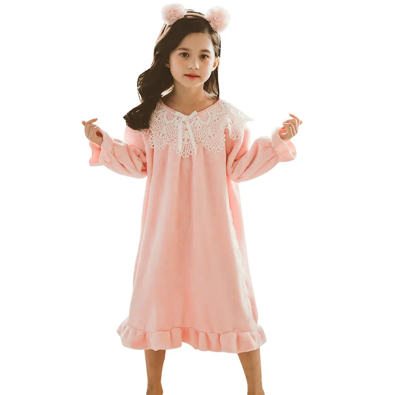 

Autumn Winter Children Girl Lolita Dress Velvet Princess Sleepshirts Lace Ruffle Nightgowns.Kid Toddler Nightdress Loungewear