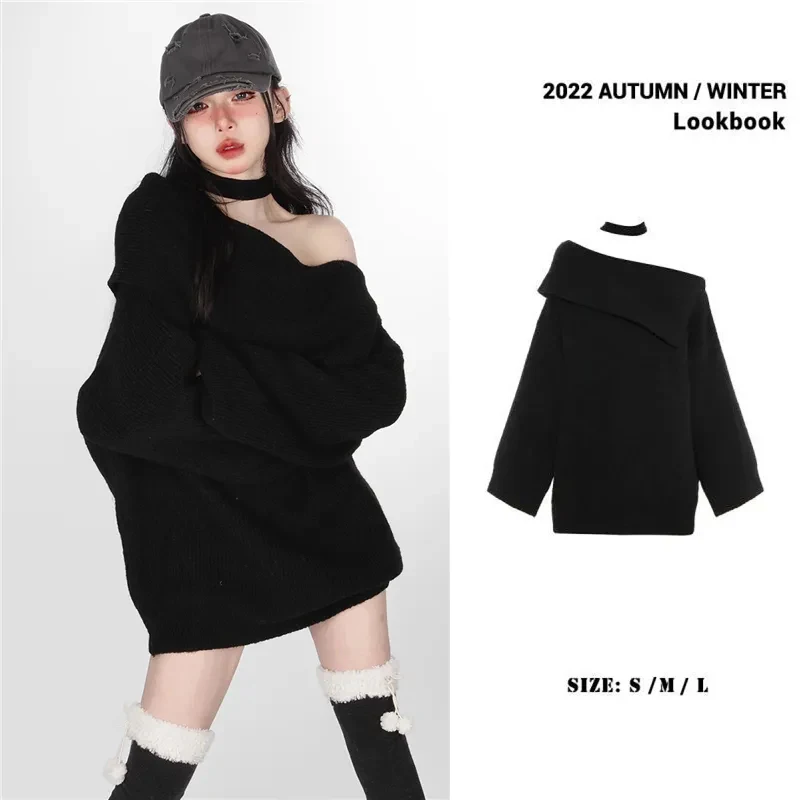 2022 Winter Oversize lazy and loose black oblique long sleeved fashion knitted sweater
2022 Winter Oversize lazy and loose black oblique long sleeved fashion knitted sweater