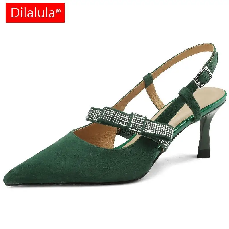 

Dilalula Fashion Women Sandals Summer Party Wedding Prom Pumps Point Toe Thin Heels Kid Suede Leather Butterfly Knot Shoes Woman