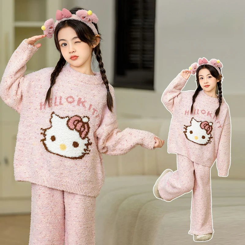 Kawaii Sanrioed Hellokittyed детский осенне-зимний полубархатный пижамный комплект с милым