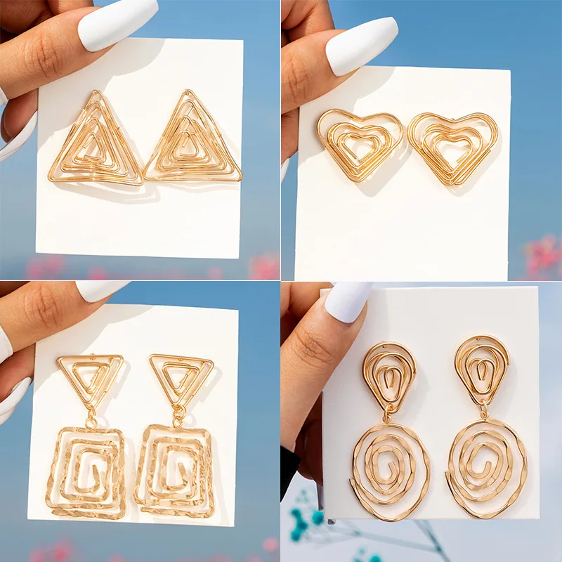 Geometric Triangular Earrings for Women Fashion Hollow Square Spiral Circle Heart Drop Earrings Vintage Dangle Earrings Jewelry
Geometric Triangular Earrings for Women Fashion Hollow Square Spiral Circle Heart Drop Earrings Vintage Dangle Earrings Jewelry