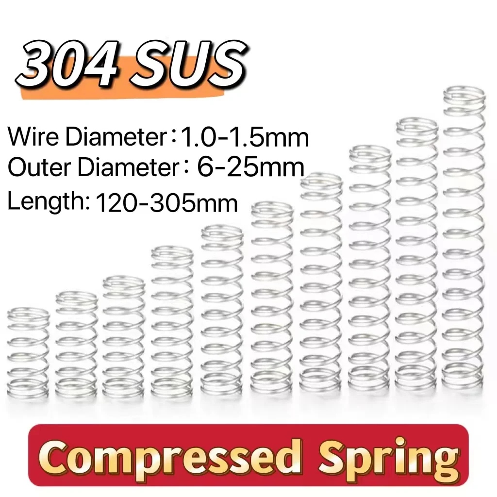 

Stainless Steel Compression Long Pressure Coil Spring Wire Diameter 1.0-1.5mm Outer Diameter: 6-25mm Length 120-305mm Custom