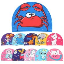 Cartoon Animal Swimming Cap Children Elastic Fabric Cute Kids Protect Ears Swim Pool Hat Boys Girls Cloth Swim Accessiories