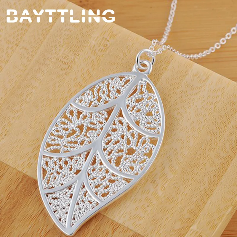 

BAYTTLING 925 Sterling Silver 18 Inches Openwork Leaf Pendant Necklace For Women Fashion Glamour Gift Jewelry