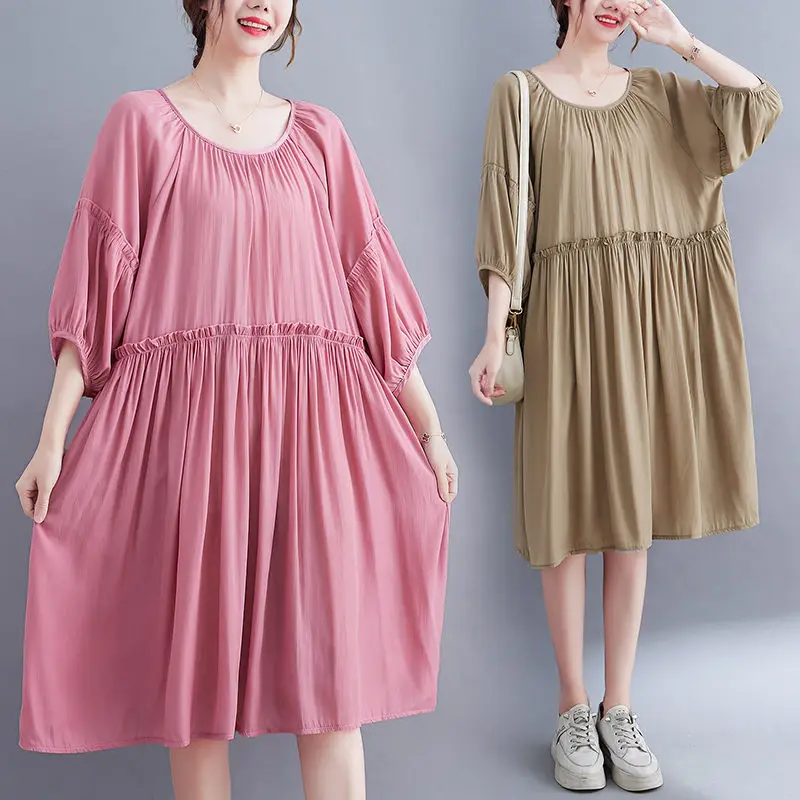 Women's Large Size Mid-Length Solid Color Dress Loose 2022 Summer Fashion Casual Lantern Sleeve Female Oversized Clothing h1735
Women's Large Size Mid-Length Solid Color Dress Loose 2022 Summer Fashion Casual Lantern Sleeve Female Oversized Clothing h1735