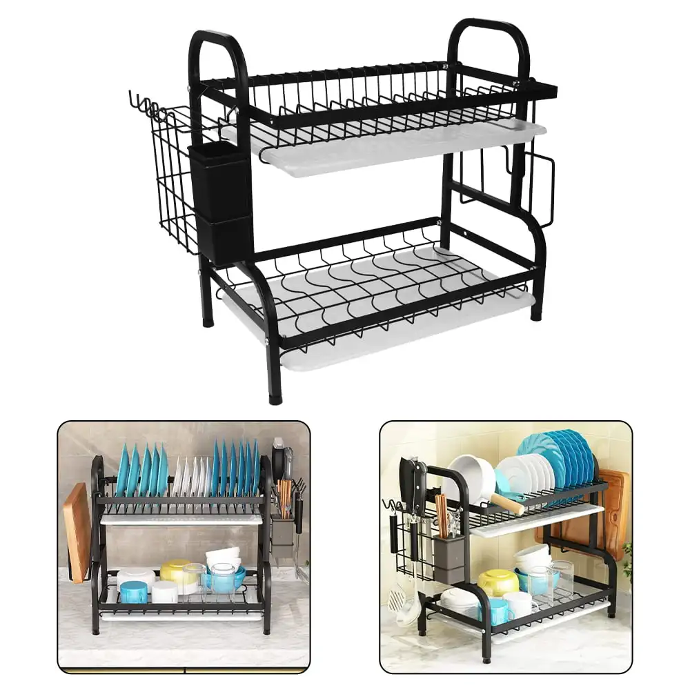 Dish Dry Holder 2-Tier Compact Kitchen Dish Drying Rack Drainboard Set, Large Rust-Proof Dish Drainer with Utensil Holder, Cutti
Dish Dry Holder 2-Tier Compact Kitchen Dish Drying Rack Drainboard Set, Large Rust-Proof Dish Drainer with Utensil Holder, Cutti