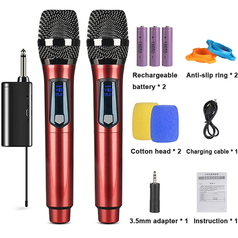 UHF Professional 2 Channels Wireless Microphone Handheld Dynamic Karaoke Microphone Party Stage Performance Mic for Home KTV
UHF Professional 2 Channels Wireless Microphone Handheld Dynamic Karaoke Microphone Party Stage Performance Mic for Home KTV
