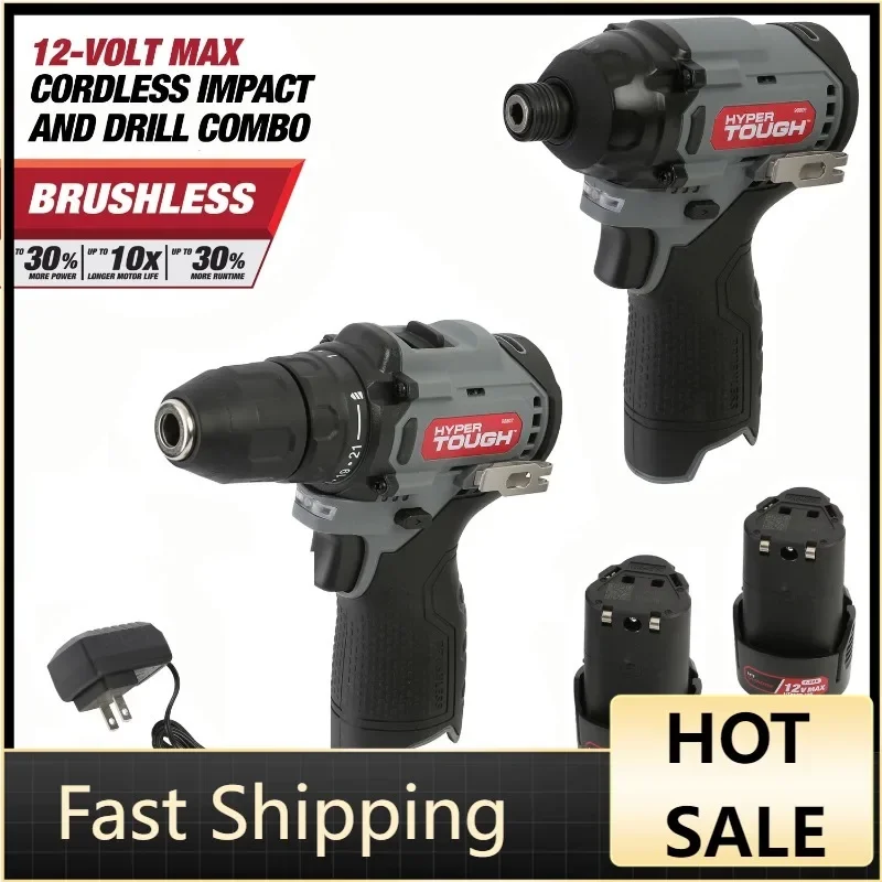 Hyper Tough 12V Max Cordless Brushless 2 Tool Combo Kit with (2) Lithium-Ion 1.5Ah Batteries, Charger, Model 98820
Hyper Tough 12V Max Cordless Brushless 2 Tool Combo Kit with (2) Lithium-Ion 1.5Ah Batteries, Charger, Model 98820